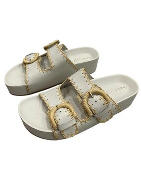 Marc Fisher LTD Solea White Leather Buckle Platform Sandals Shoe 7.5 New Coastal